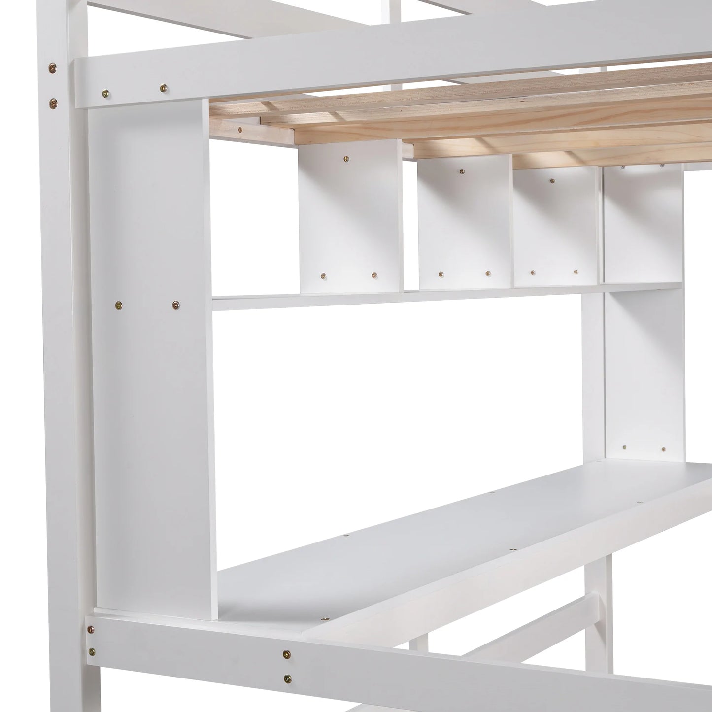 Loft Bed with Convenient Desk Shelves and Ladder Twin Size in White