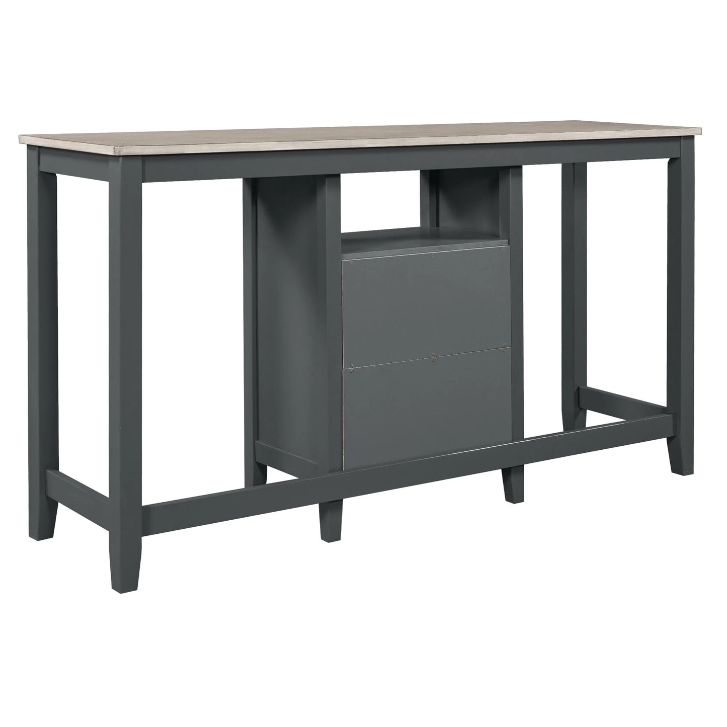 Wood Dining Table Set with 2 Storage Drawers in Gray