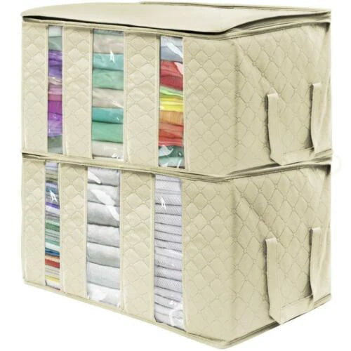 Foldable Storage Bag Organizers 2 Pack Beige