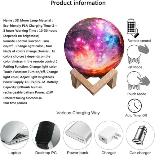 USB LED Night Lunar Light 3D Printing Galaxy Lamp