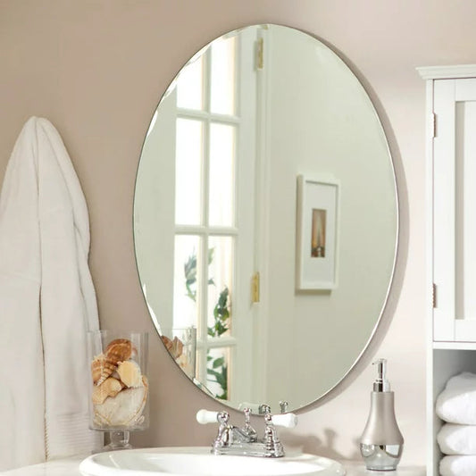 Oval Beveled Odelia Frameless Wall Mirror 22x28 Inches