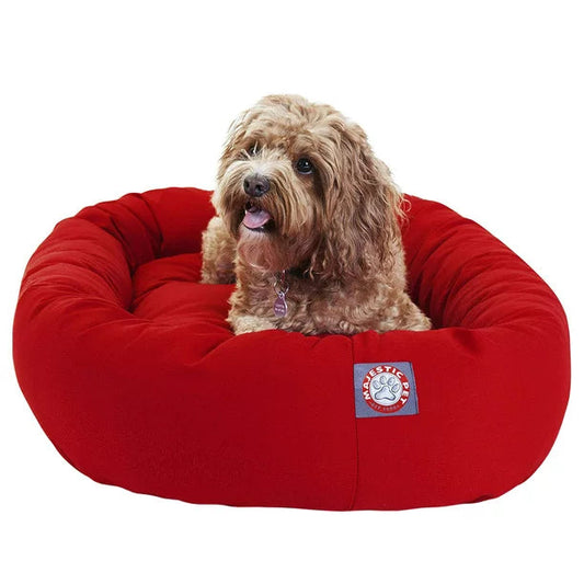 Poly Cotton Bagel Pet Bed For Dogs Red Medium