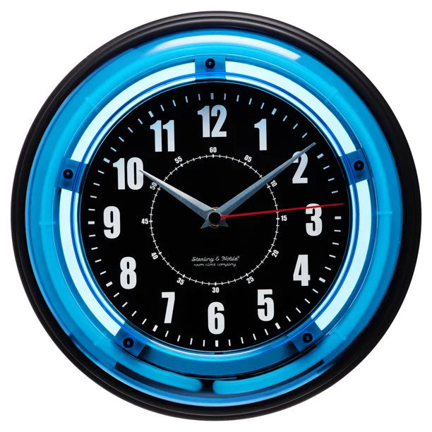 Vibrant Blue Neon Analog Wall Clock 11 Inches