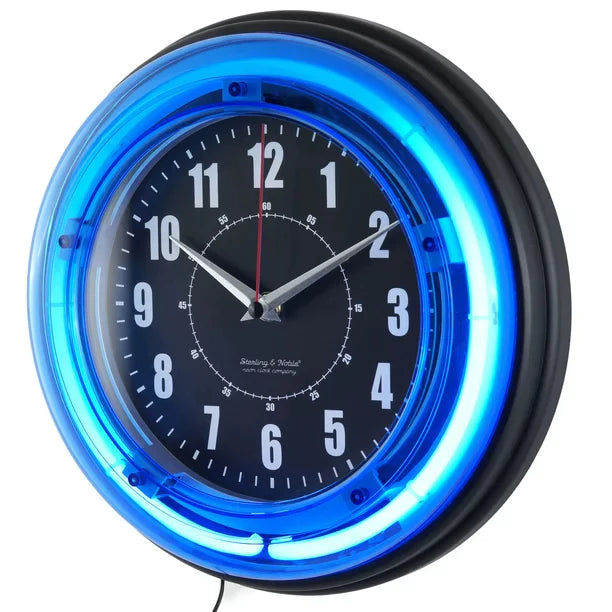 Vibrant Blue Neon Analog Wall Clock 11 Inches