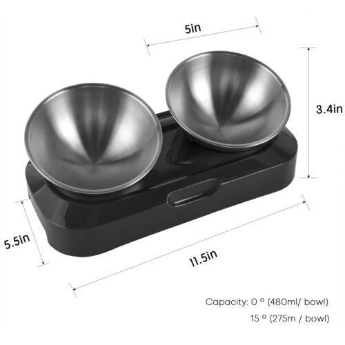 Raised Pet Bowl Tilted Elevated Nonslip Stainless Steel Feeder