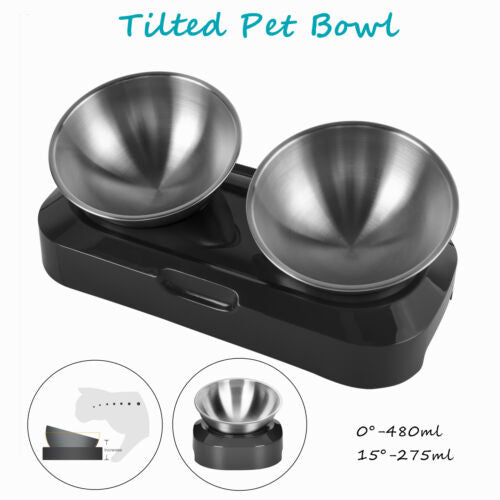 Raised Pet Bowl Tilted Elevated Nonslip Stainless Steel Feeder