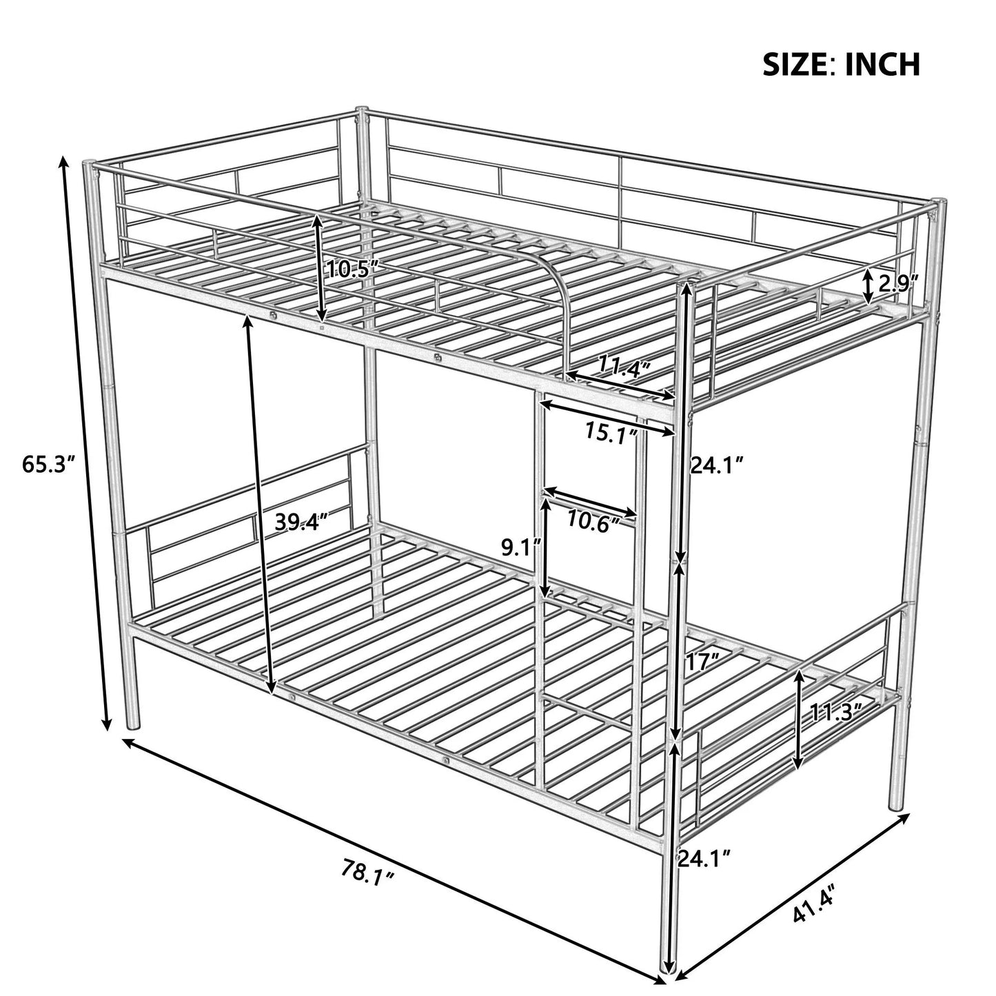 Metal Bunk Bed Twin Size  in White