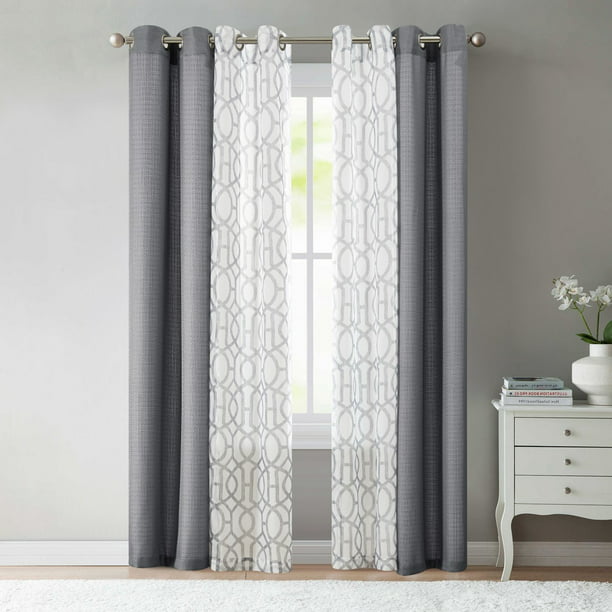 Kingswood 4 Piece Curtain Set Grey Flannel 27.5 x 84 Inches