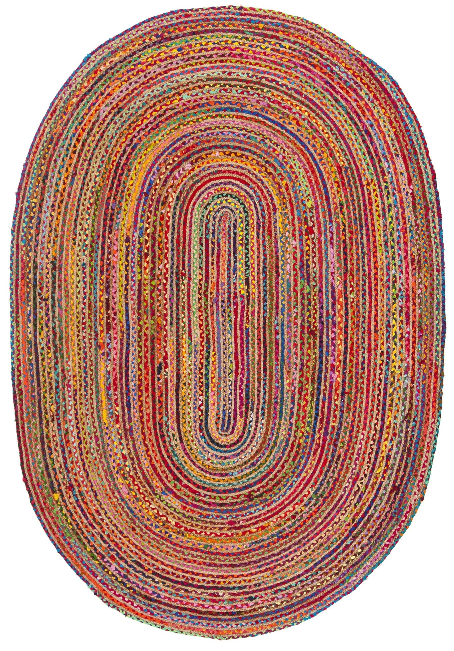 Area Rug Cape Cod Miah Braided Round 5ftx8ft Oval in Red And Multi