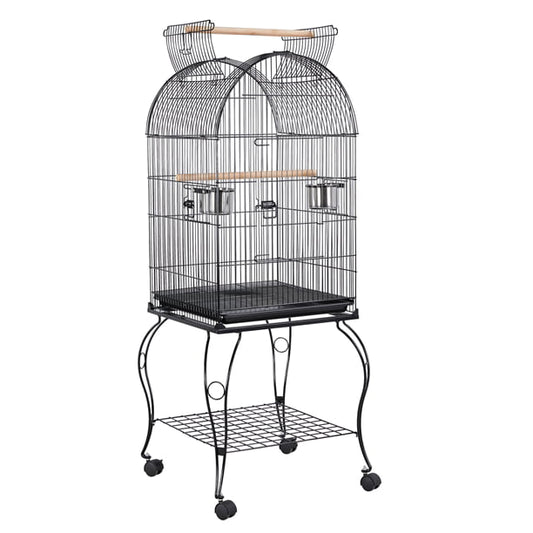 Bird Cage with  Feeders and 2 Wooden Perches in Black