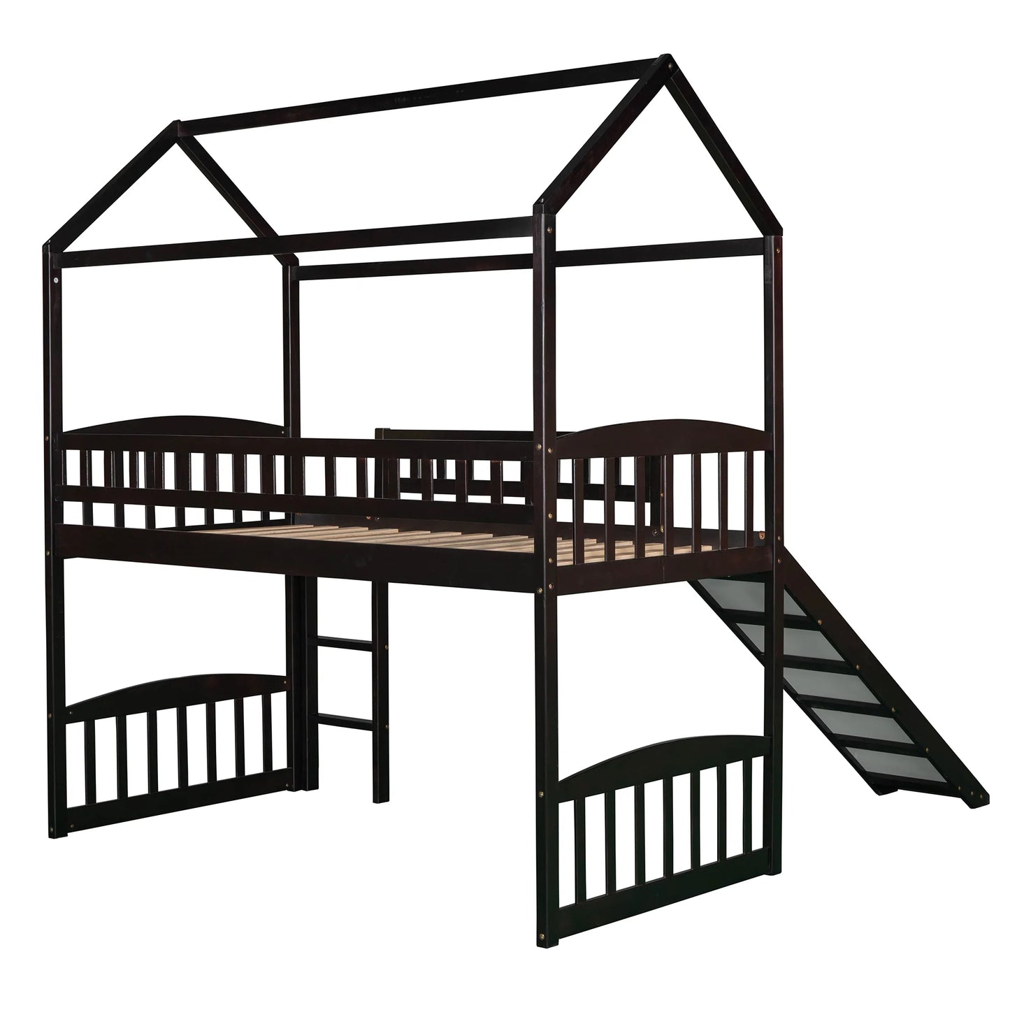 Twin Loft Bed with Slide in Espresso