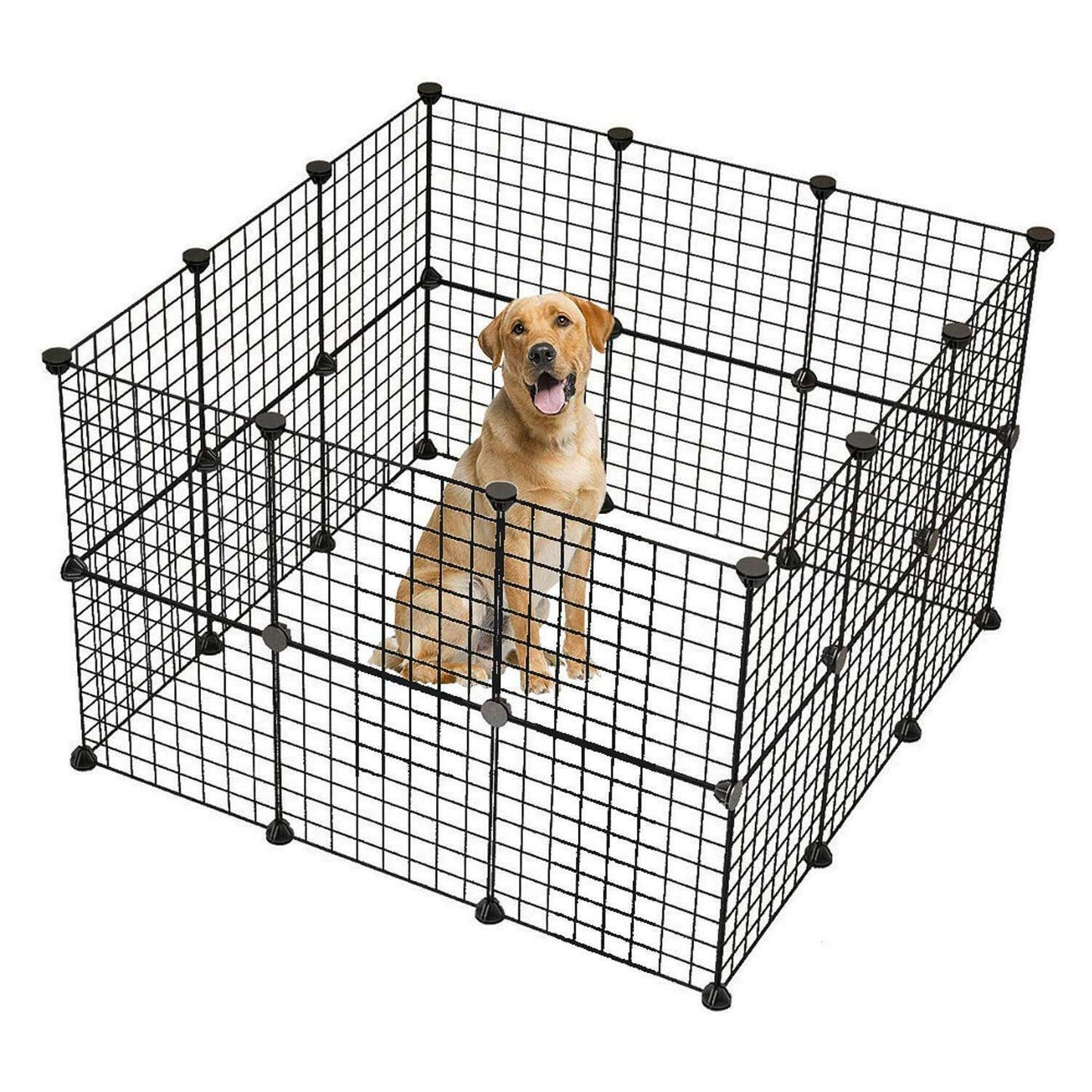 Pet Fence Exercise Cage with Door in Black