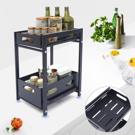 Storage Drawer Metal Baskets Organizer 2 Tier Black