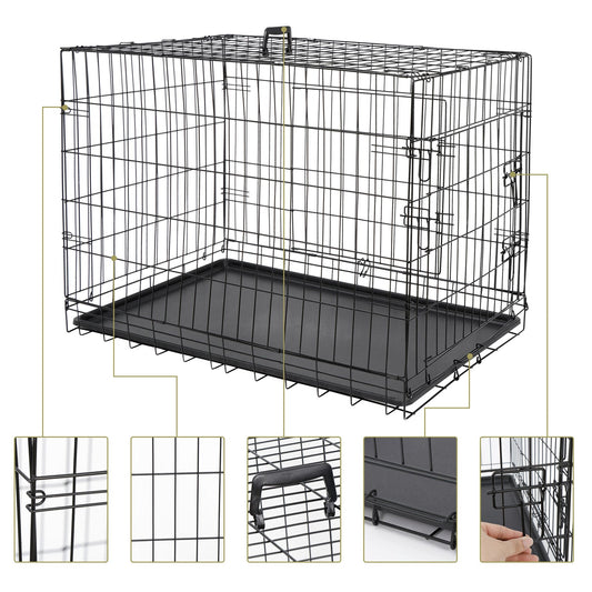 Pet Cage with Tray in 36 Inches 2 Door Black