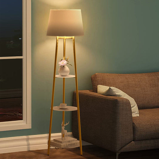 Lamp Side with Fabric Shade and 3 Glass Storage Shelf