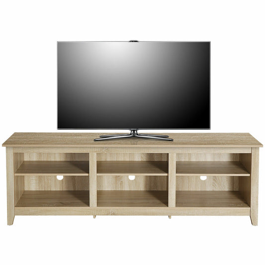 Classic TV Stand 6 Cubby Open Storage Compartment