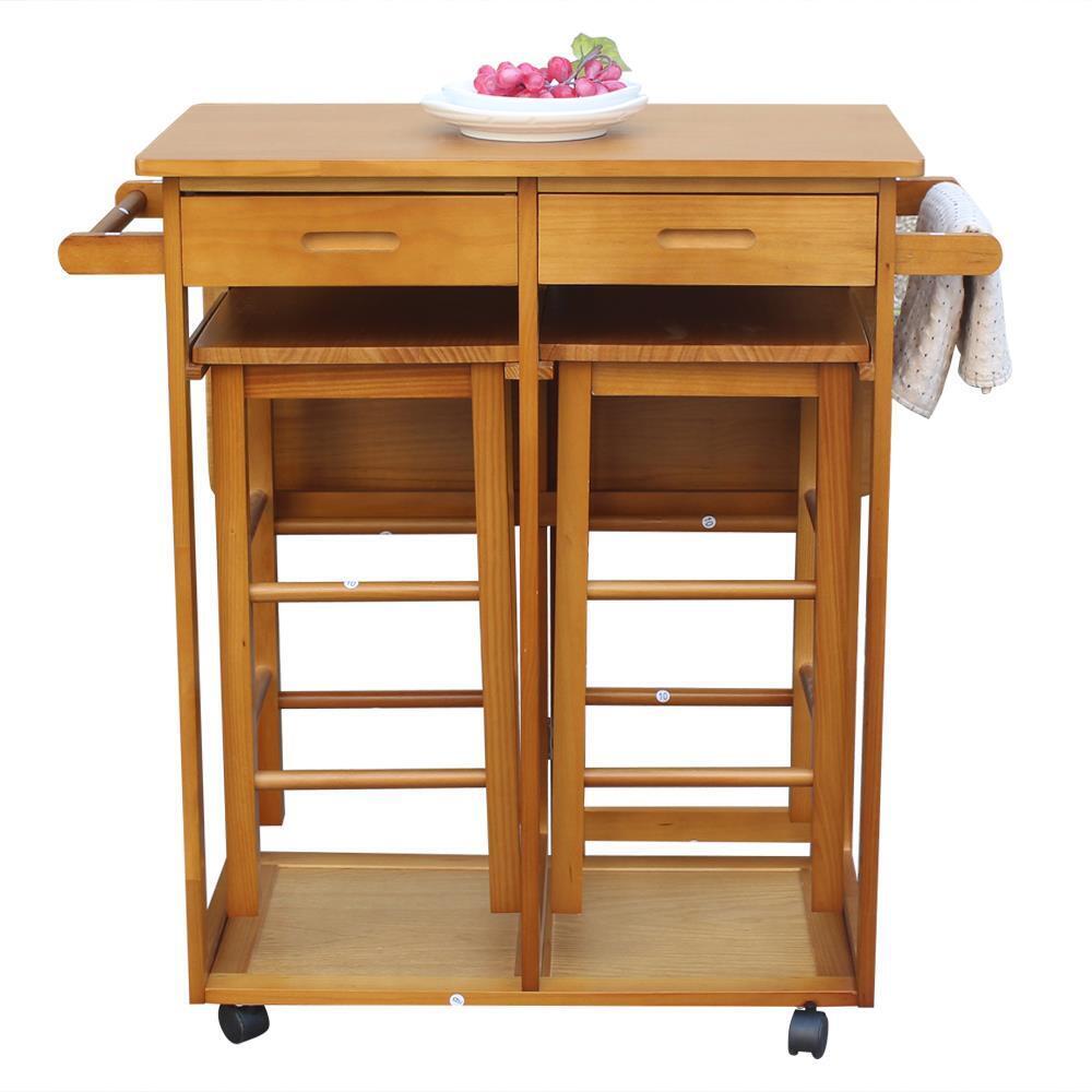 Kitchen Island Cart Trolley Table 2 Drawers Brown 3 pieces