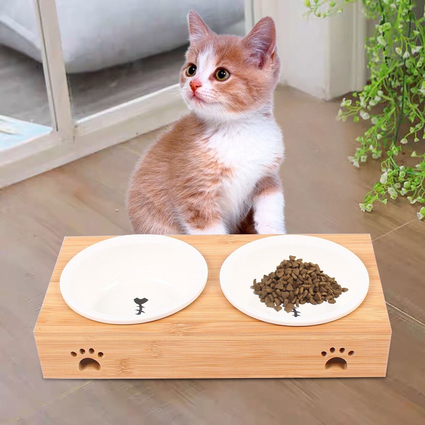 Pet Feeder Stand With Bowls