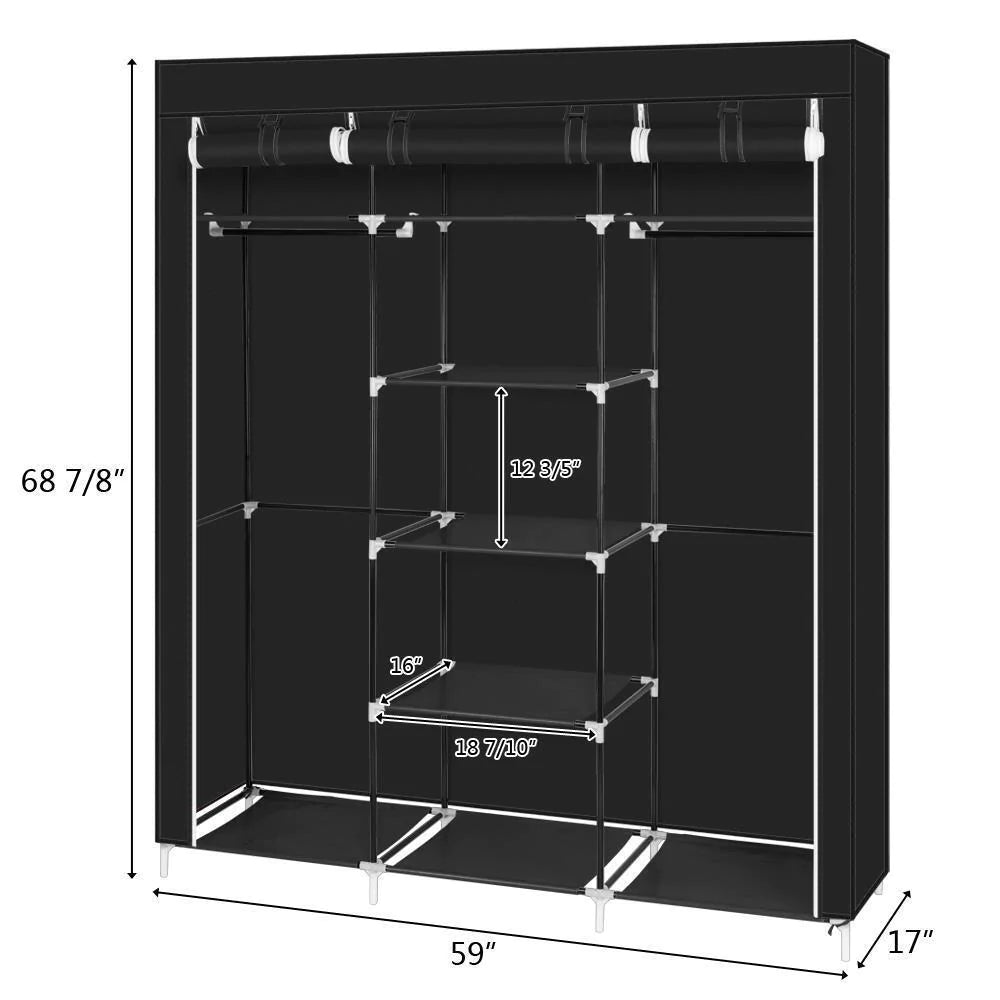 Portable Clothes Storage Organizer Metal Shelf Fabric 69 Inches