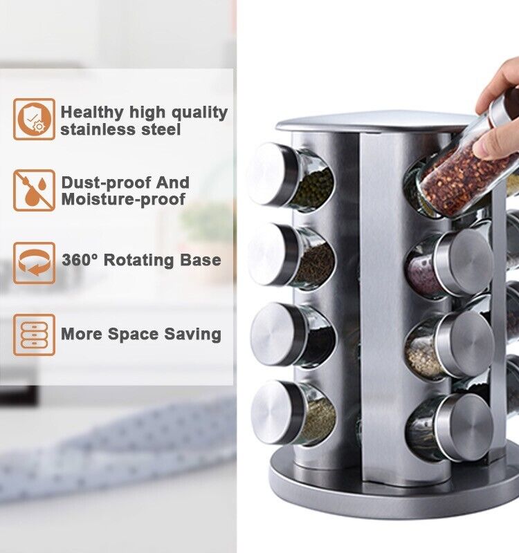 Spice Jar and Rack Set Silver