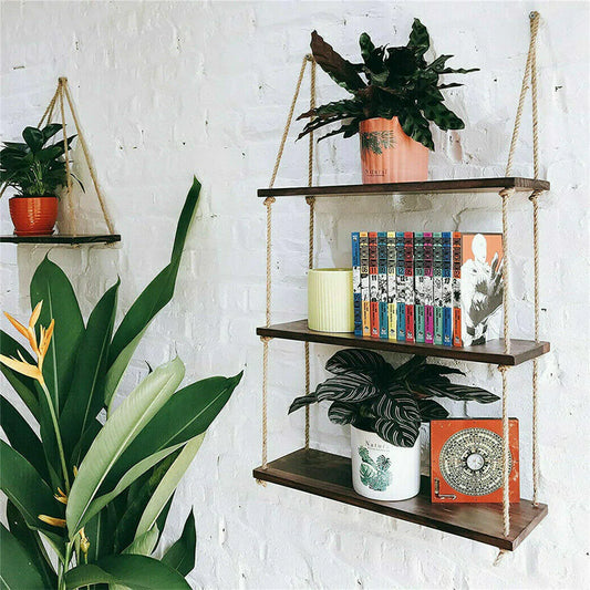 Floating Shelves 3 Tier Diamond Wall in Dark Brown and Black