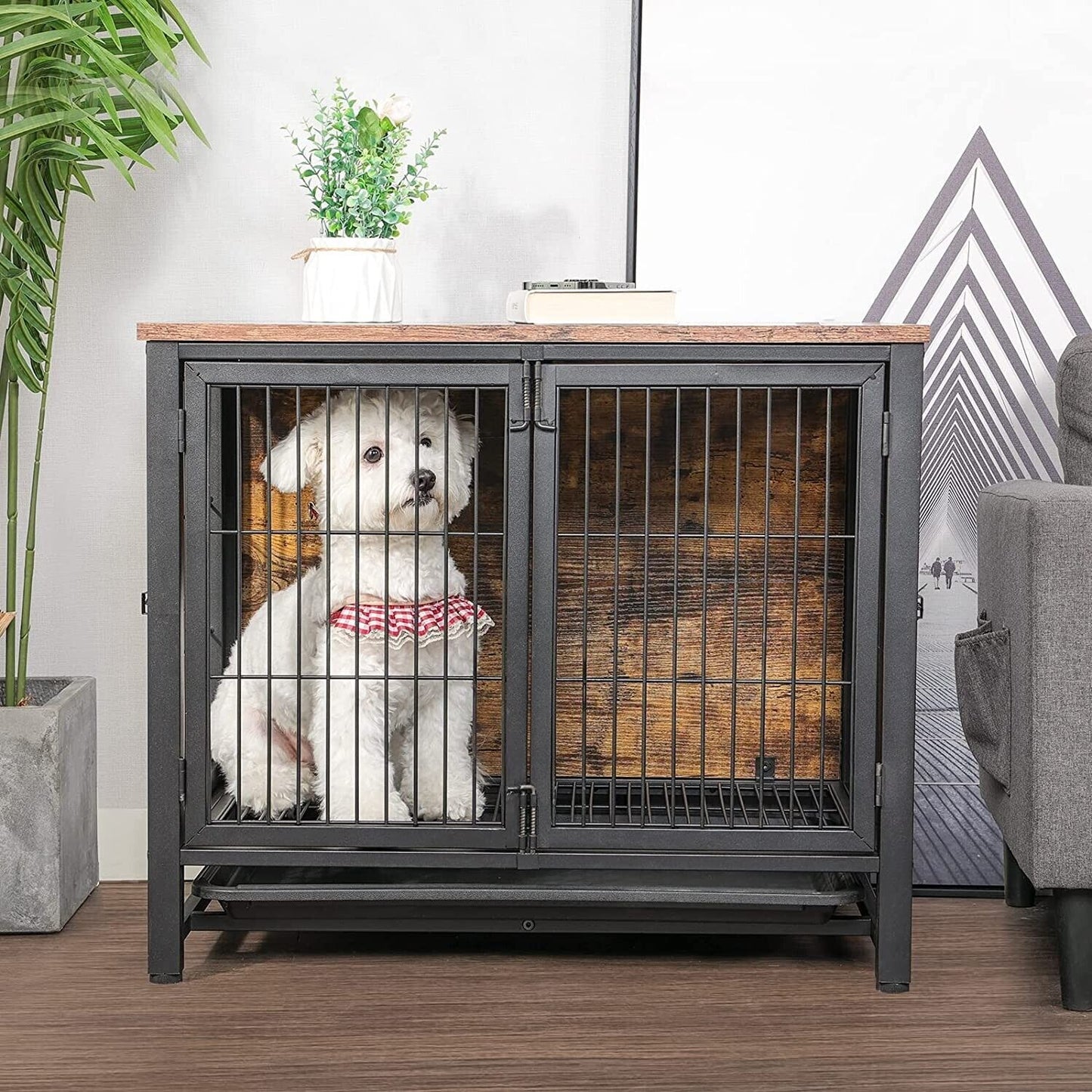 Pet Crate With Tray in Black