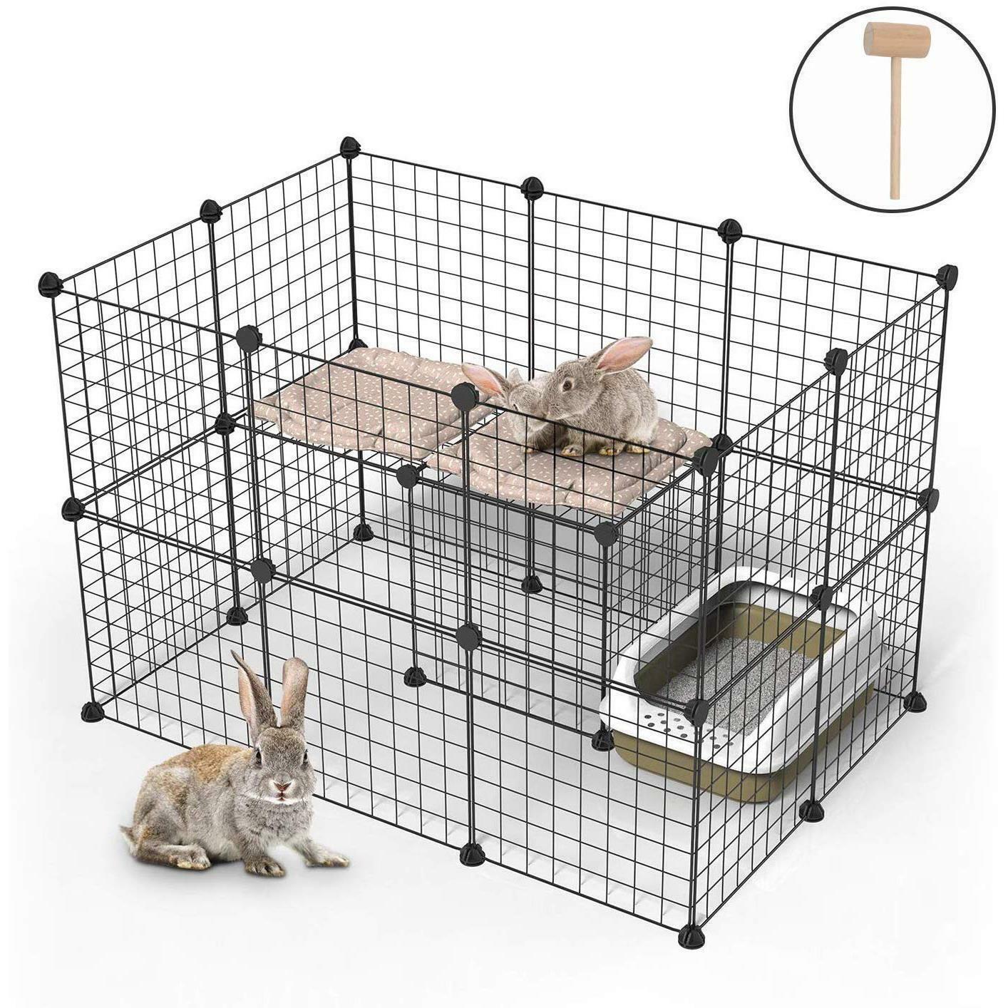 Pet Fence Exercise Cage with Door in Black