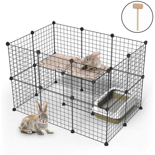 Pet Fence Exercise Cage with Door in Black
