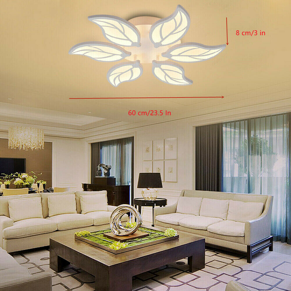 LED Light Chandelier Ceiling Lamp Acrylic Fixture 6 Leaf 54W in White