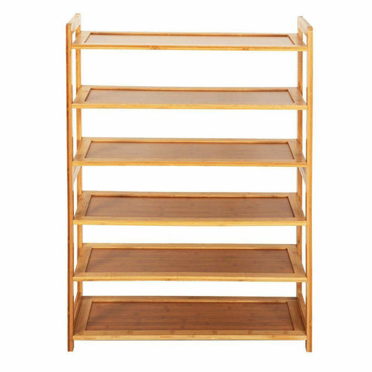 Bamboo Shelf Wood Home Furniture Entryway Storage Rack Shoe 6 Layers