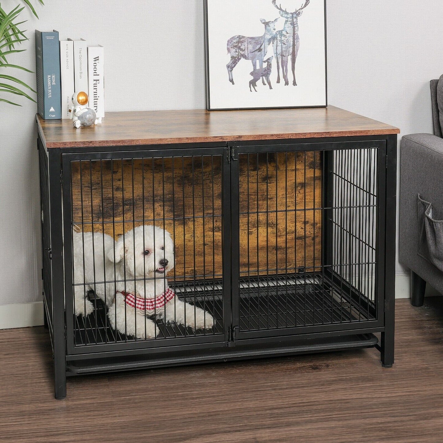 Pet Crate With Tray in Black