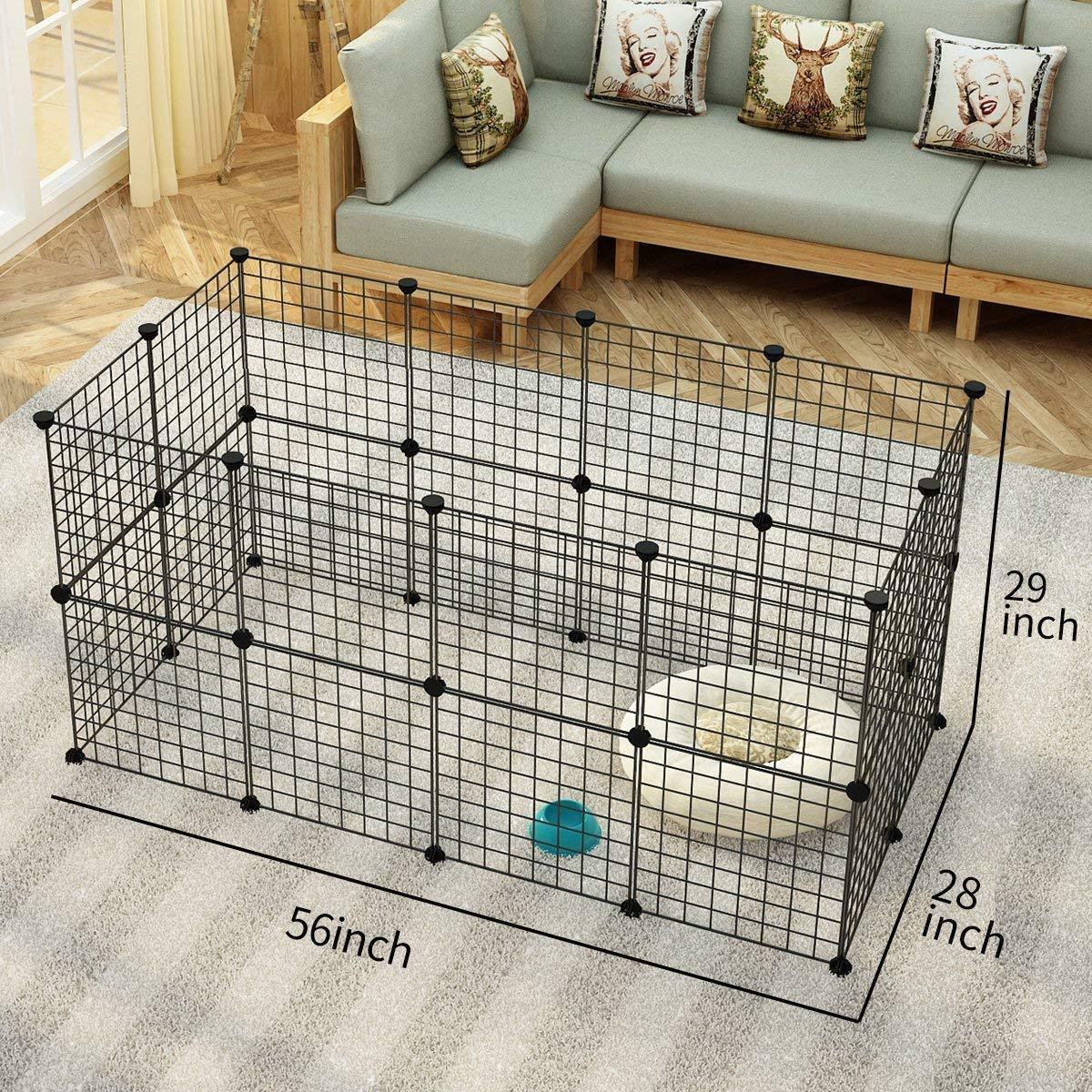 Pet Fence Exercise Cage with Door in Black