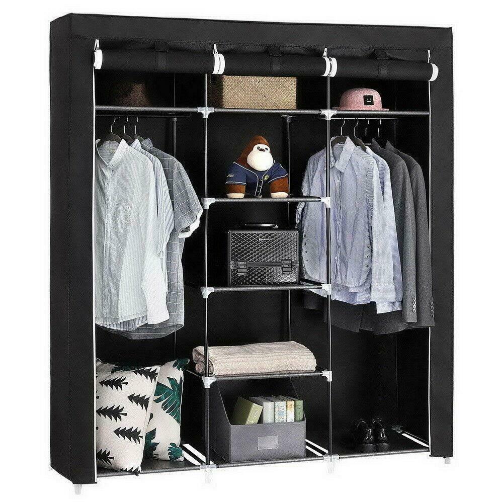 Portable Clothes Storage Organizer Metal Shelf Fabric 69 Inches