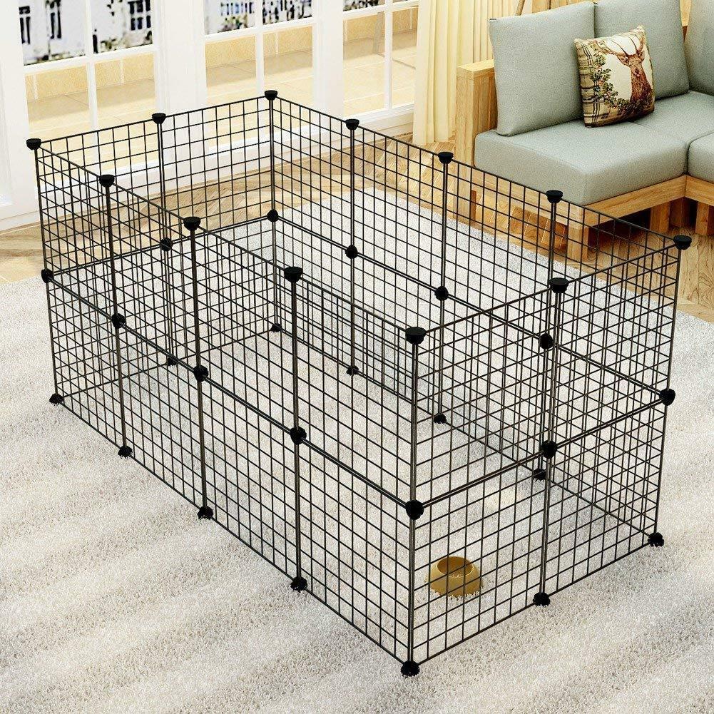 Pet Fence Exercise Cage with Door in Black