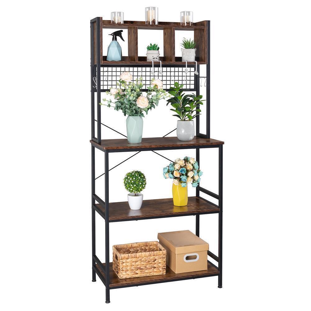 Microwave Stand Coffee Bar with Hooks 5 Tier