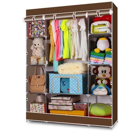 Portable Closet Storage Organizer Wardrobe Rack With Shelves