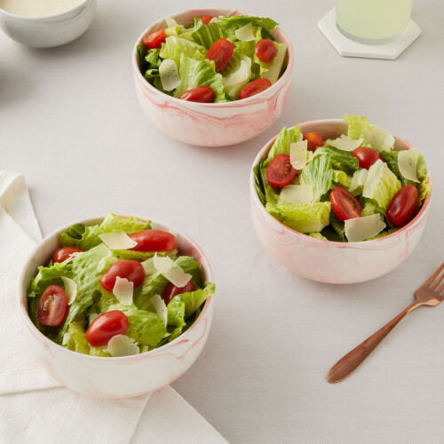 Bowl Soup Pink Marble Set